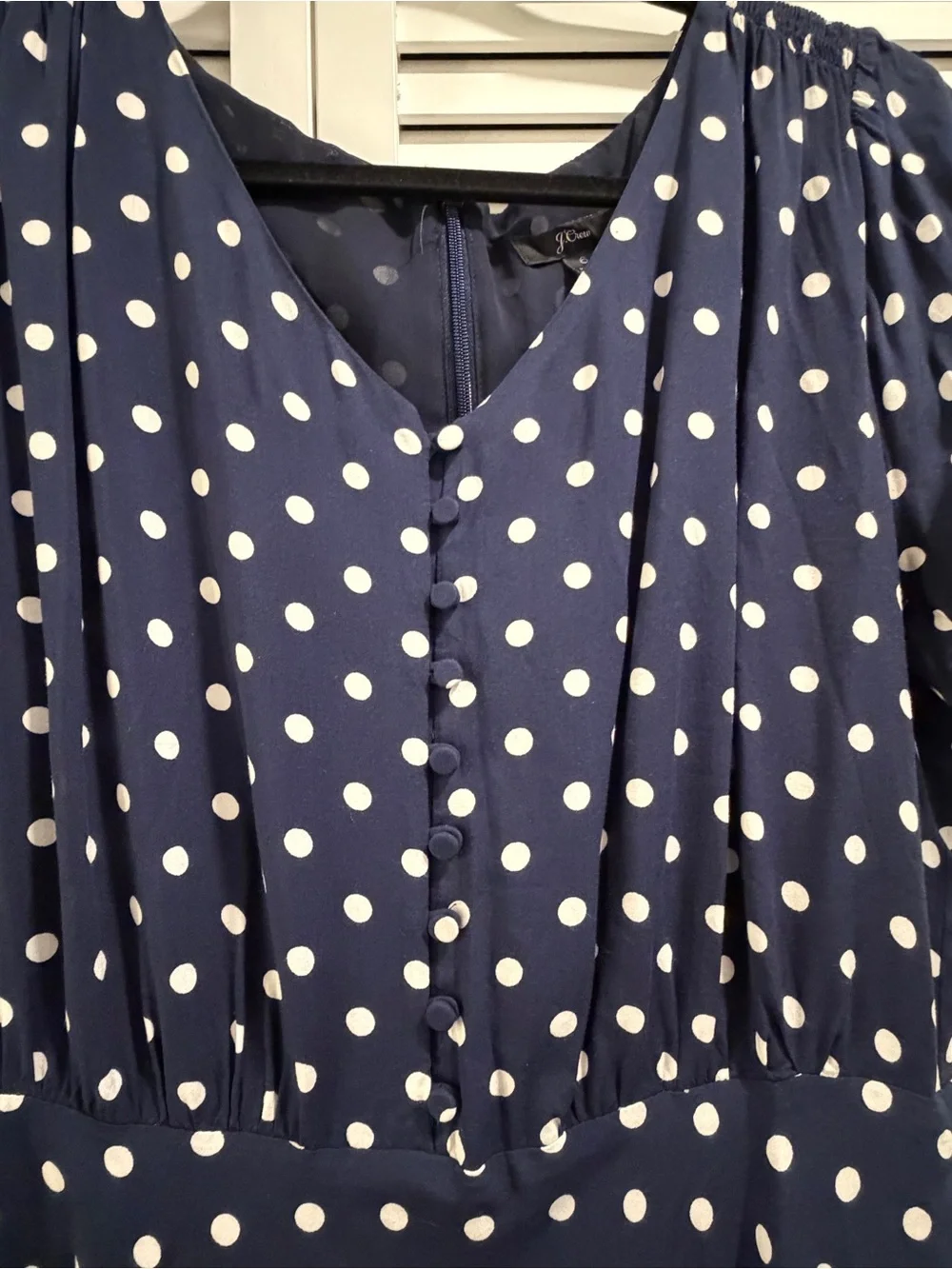 J.Crew Classic Navy Polka Dot Dress - Elegant V-Neck Women's Dress